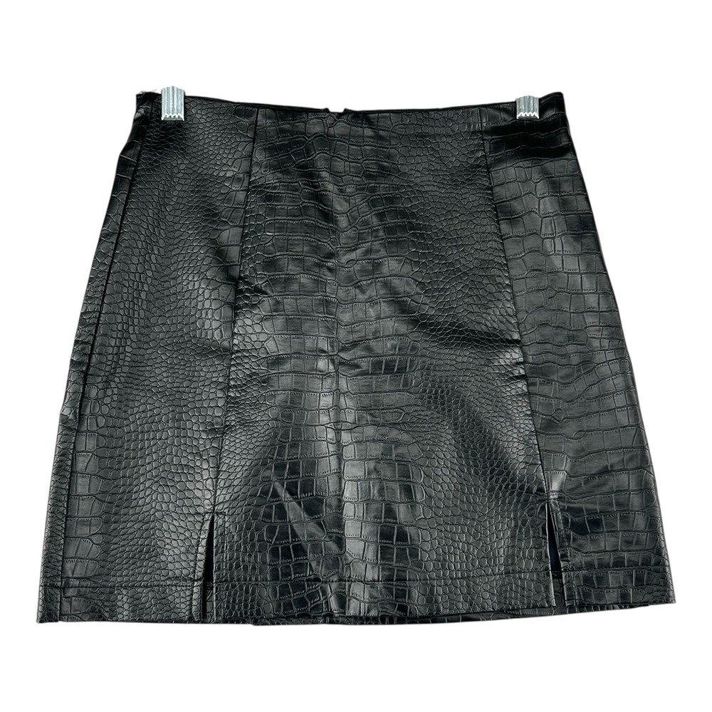 Alya Francescas Black Faux Leather Crocodile Embossed Mini‎ Skirt Womens Small